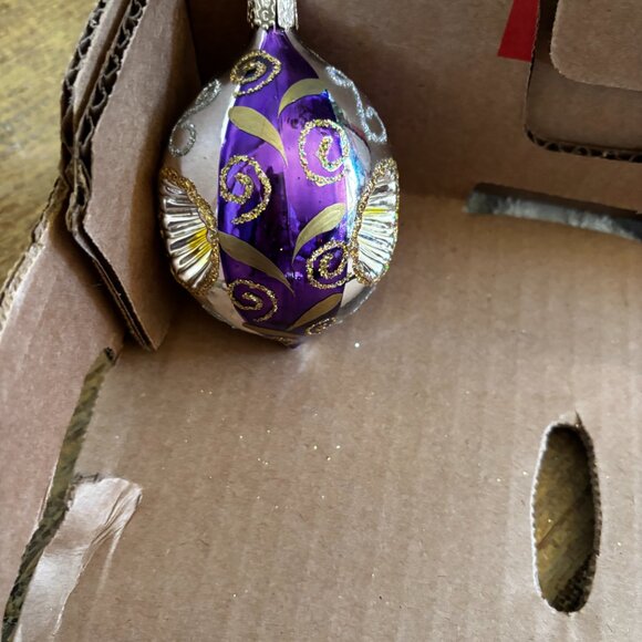 Old World Christmas ornament Triple Indent Reflector Purple teardrop blown - Picture 2 of 2